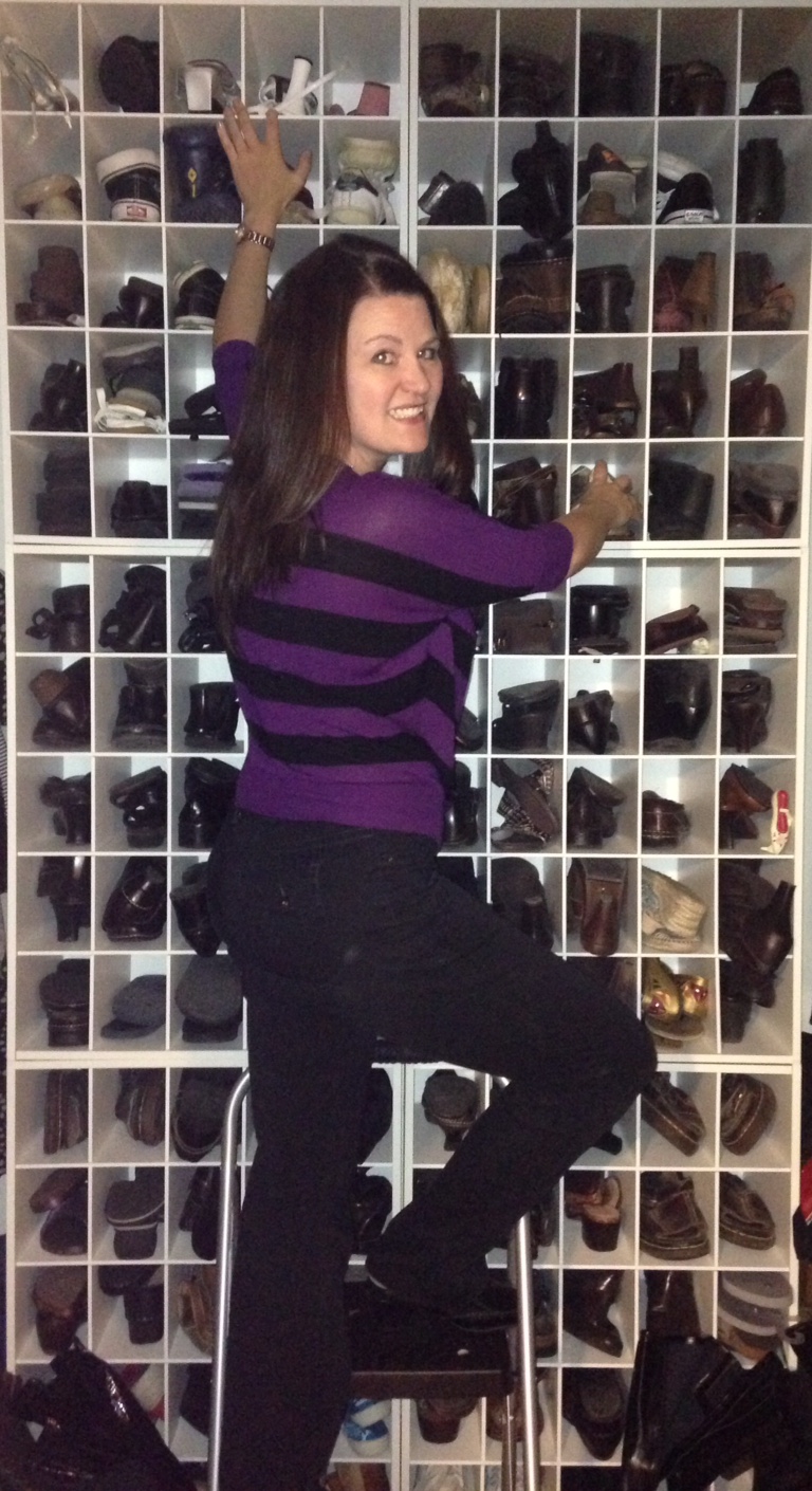 Kim in her shoe closet