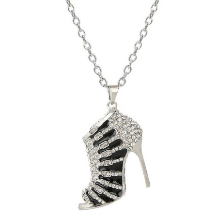 EVER FAITH High-heel Black Enamel Clear Austrian Crystal Pendant Necklace