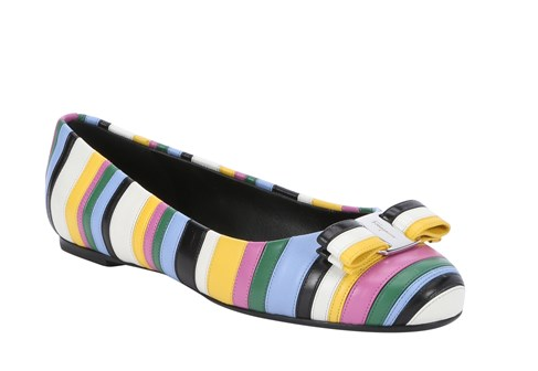 SALVATORE FERRAGAMO Anemone And Blue Striped Calfskin 'varina' Ballerina Flats