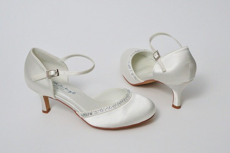 comfortable white satin mary jane pumps with rhinestones for a wedding
