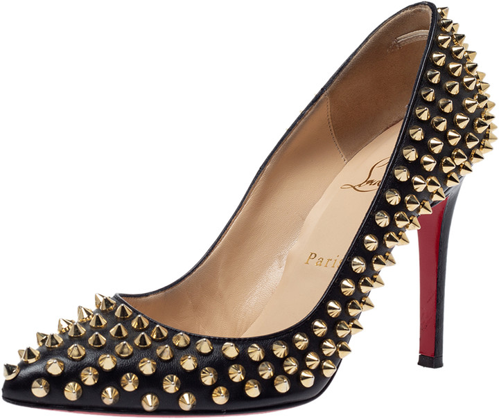 Christian Louboutin Black Leather Pigalle Spikes Pointed Toe Pumps